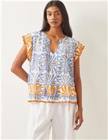 Monsoon Printed V-Neck Top Blue