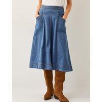 Monsoon Denim Seam Detail Midi Skirt Blue Denim