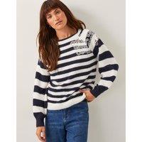 Striped Lace Detail Crew Neck Jumper