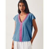 Jersey Embroidered V-Neck Cap Sleeve Top