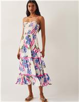 Monsoon Floral Shirred Bandeau Midi Beach Dress Ivory Mix