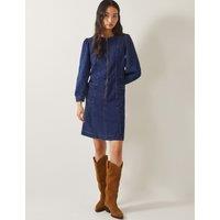 Denim Zip Up Knee Length Shift Dress