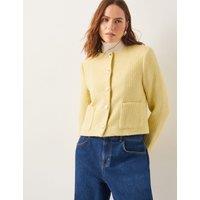 Tweed Textured Collarless Jacket with Wool