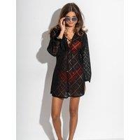 Broderie V-Neck Mini Beach Dress with Cotton