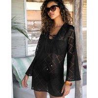 Pour Moi Free Spirit Lace Long Sleeve Beach Dress Black