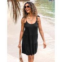 Pure Cotton Tie Detail Mini Tiered Beach Dress