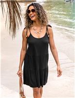 Pure Cotton Tie Detail Mini Tiered Beach Dress