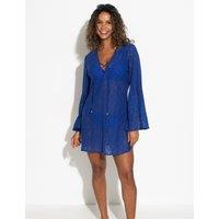 Free Spirit Crochet Lace Long Sleeve Beach Cover Up