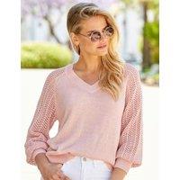 Metallic Pointelle Sleeve V-Neck Jumper