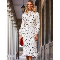 Polka Dot High Neck Belted Midi Skater Dress