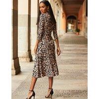 Leopard Print V-Neck Midi Waisted Dress