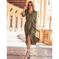 SOSANDAR Button Front Midi Utility Shirt Dress Khaki
