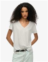 Cotton Rich Striped Logo V-Neck T-Shirt