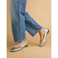 Leather Metallic Flat Ballet Pumps