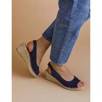 Jones Bootmaker Standard Fit Suede Wedge Open Toe Espadrilles Navy