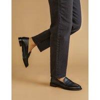 Wide Fit Leather Block Heel Loafers