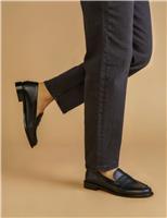 Wide Fit Leather Block Heel Loafers