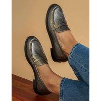 Wide Fit Leather Block Heel Loafers