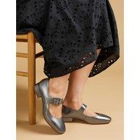 Leather Metallic Buckle Block Heel Mary Jane Shoes