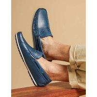 Jones Bootmaker Leather Moccasin Slip-On Shoes Navy