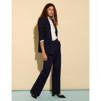 Wool Blend Pleat Front Straight Leg Trousers