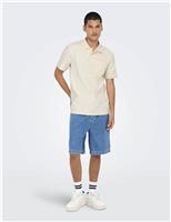 ONLY & SONS Cotton Rich Textured Polo Shirt Navy