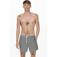 ONLY & SONS Cotton Blend Seersucker Striped Swim Shorts Dark Green Mix
