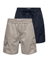 ONLY & SONS 2 Pack Regular Fit Pure Cotton Drawstring Cargo Shorts Navy