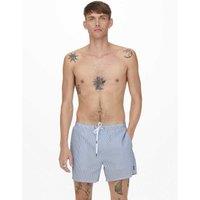 ONLY & SONS Cotton Blend Seersucker Striped Swim Shorts Blue Mix