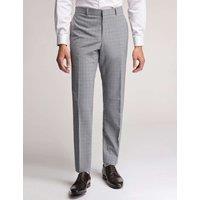 Ted Baker Slim Fit Wool Rich Check Flat Front Trousers Grey Mix