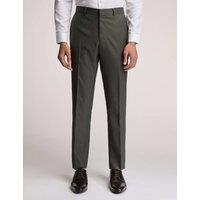 Ted Baker Slim Fit Wool Rich Twill Flat Front Trousers Dark Khaki