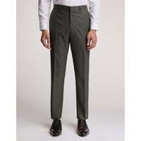 Ted Baker Slim Fit Wool Rich Twill Flat Front Trousers Dark Khaki
