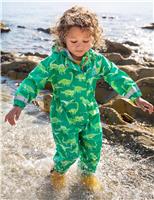 Frugi Hooded Dinosaur Puddlesuit (1-10 Yrs) Green Mix