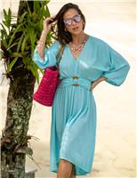 Pour Moi Crinkle O Ring Midi Beach Dress Aqua