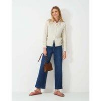Crew Clothing Cotton Blend Textured Crew Neck Cardigan White