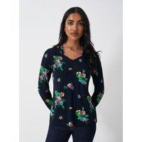 Jersey Floral V-Neck Shirred Detail Top
