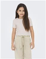 Cotton Blend Striped Cropped T-Shirt (7-14 Yrs)