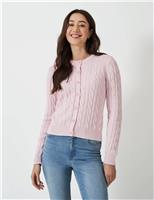 Pure Cotton Cable Knit Crew Neck Cardigan