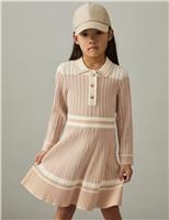 Knitted Ribbed Striped Shirt Dress (4-14 Yrs)