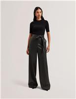 Ted Baker Faux Leather Belted Short Sleeve Jumpsuit Black