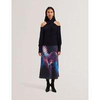 Ted Baker Printed Midi Slip Skirt Navy