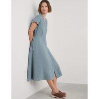 Pure Linen V-Neck Midi Shirt Dress