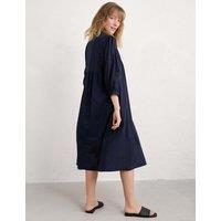 Pure Cotton V-Neck Empire Line Midi Waisted Dress