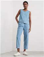 Modal Denim Drawstring Ankle Grazer Trousers
