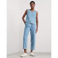Seasalt Cornwall Modal Denim Drawstring Ankle Grazer Trousers Blue