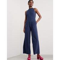 Seasalt Cornwall Cotton Rich Polka Dot Sleeveless Jumpsuit Navy Mix