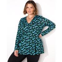 Jersey Ditsy Floral Pleat Detail V-Neck Top