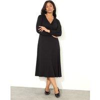 V-Neck Blouson Sleeve Midi Wrap Dress