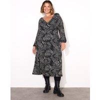 Printed V-Neck Midi Wrap Dress