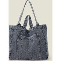 Washed Denim Double Strap Tote Bag